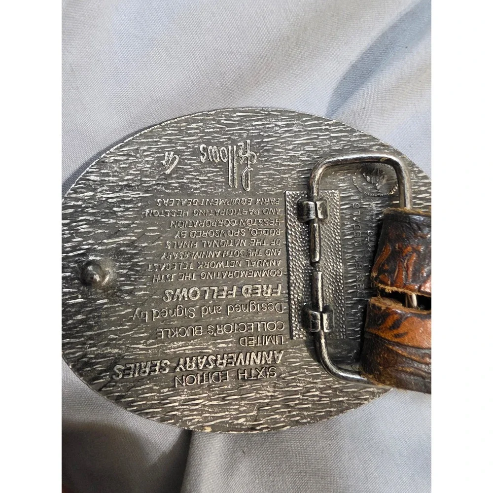 Vintage Hesston National Finals Rodeo 1988 Belt Buckle Tooled Leather Belt Ben